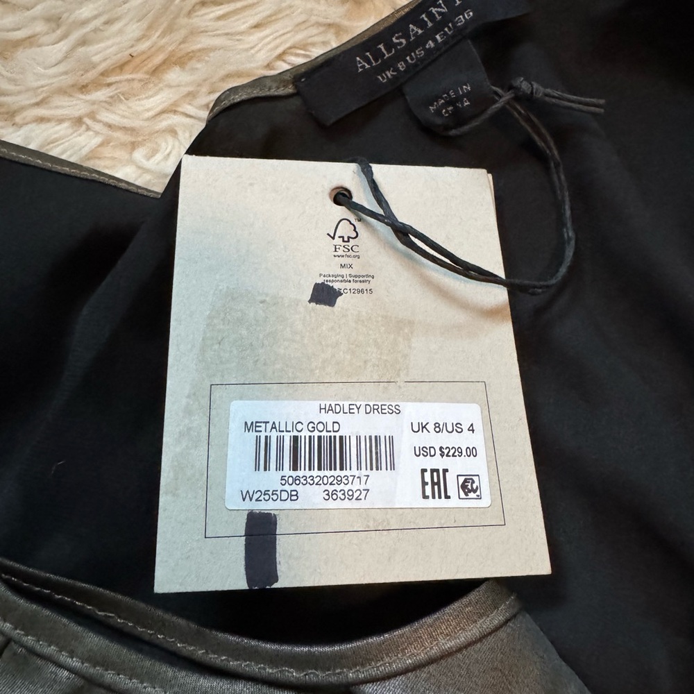 NWT All Saints Hadley Dress in Metallic Gold - Size 4 - Picture 6 of 7
